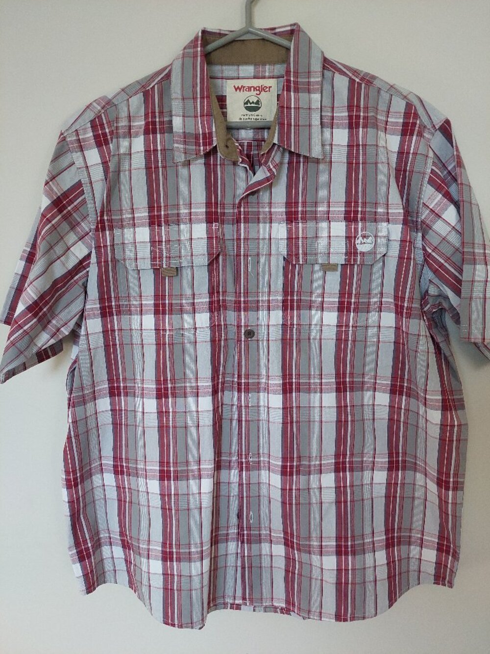 Wrangler Men's L Short Sleeve Plaid Button-down Country Shirt 100% Cotton